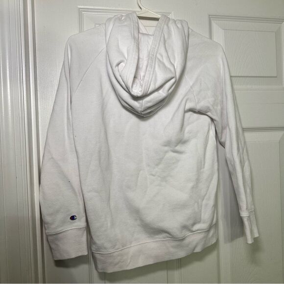 Champion White Hoodie Sweatshirt with Pink and Teal Logo - Picture 6 of 8